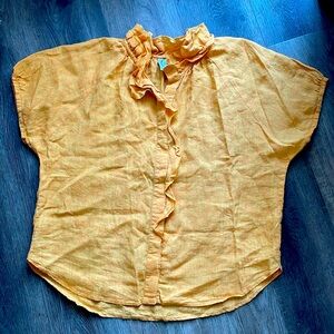 Finley Marigold Linen Ruffle Blouse Womens Top Size Medium Summer Yellow